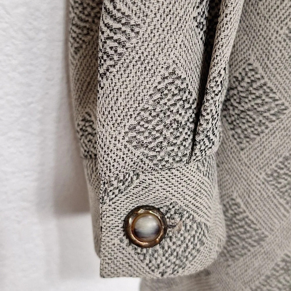 Vintage K.T. McKenzie Taupe Black Button Front Grandmacore 2 Piece Pantsuit Sz.L - Picture 3 of 10